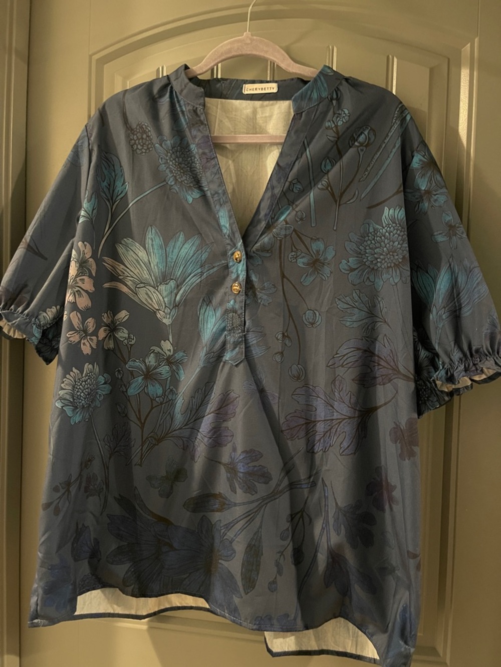 Blue Floral V-Neck Tunic Top